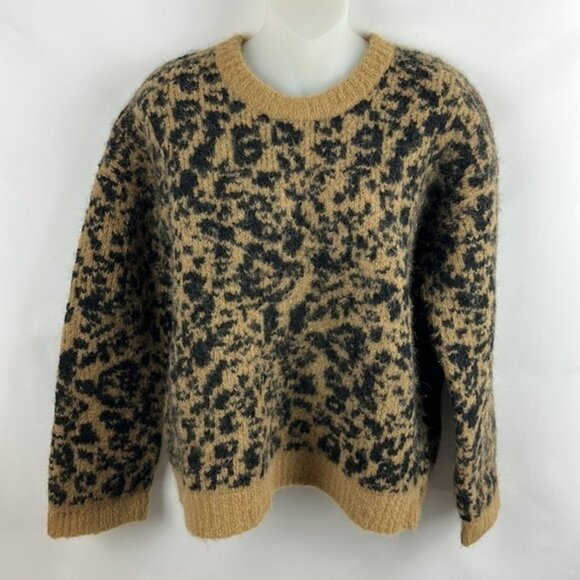 Madewell Crewneck Pullover Boxy Leopard Print Alpaca and Wool Sweater Size XS - Picture 3 of 12